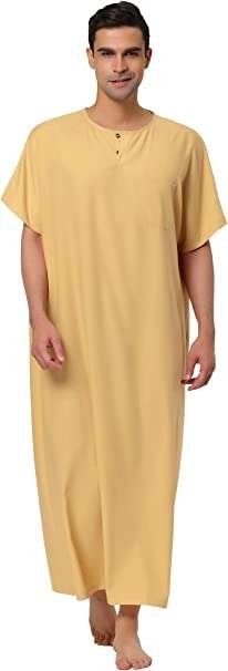 Lars Amadeus Men's Nightshirt Short Sleeves Sleep Shirt Lounge Sleepwear Long Gown