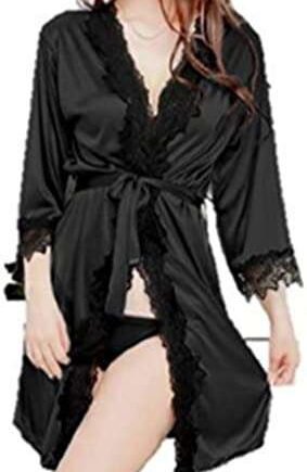 Nightwear Kimono Lace Sexy Nightwear Silk Satin Dressing Gown Bath Robe G String