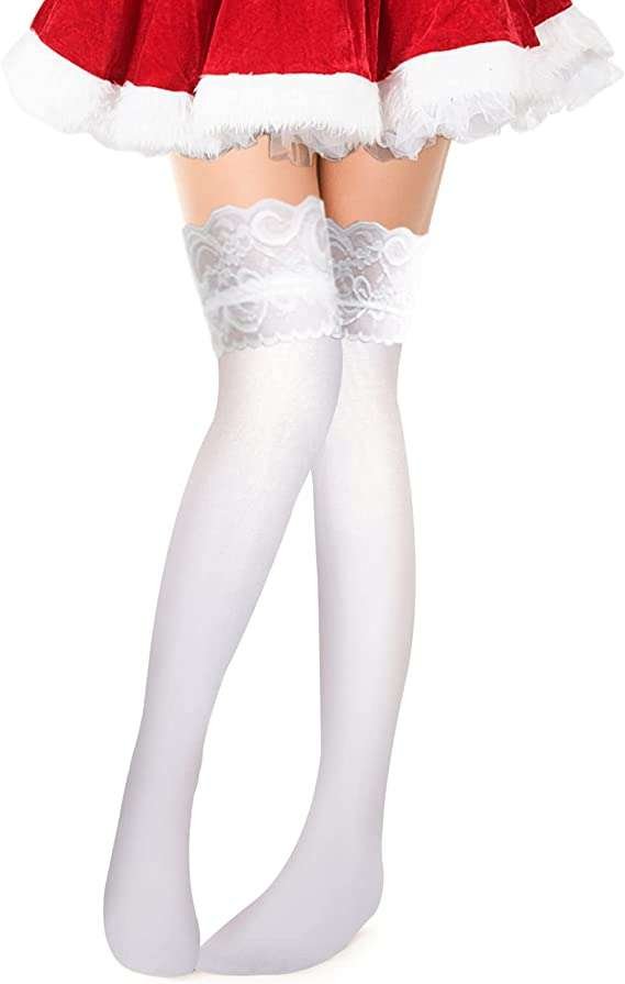 WLLHYF 1 Pair Lace Silk Thigh High Stockings Over Knee Long Socks Thigh Garter Anti-skid Tights Frilly Ribbons Bows Socks for Women girl Kawaii Lolita Dress Christmas Cosplay Party