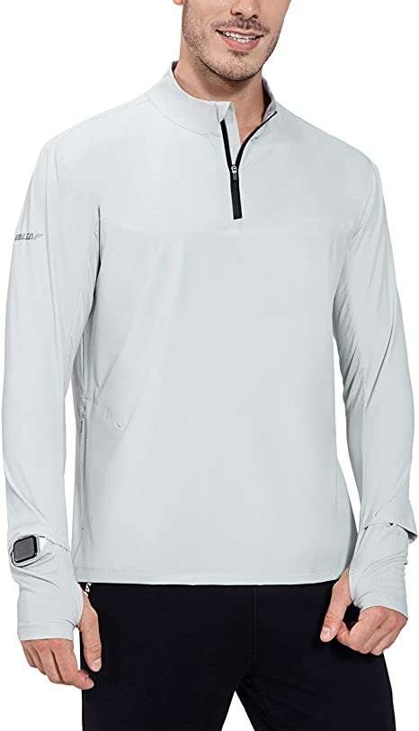 BALEAF Running Tops for Men Long Sleeved Quarter Zip Quick Dry Breathable Gym Walking Hiking Golf Shirts with Zip Pockets