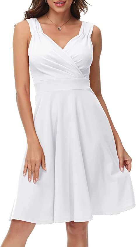 GRACE KARIN Women 1950s Vintage Dress Summer V-Neck Sleeveless A-line Flared Dinner Festival Party Prom Dress