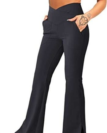 Navneet Women Flared Leggings Yoga Pants Bootcut Trousers with Pockets Crossover Workout Going Out