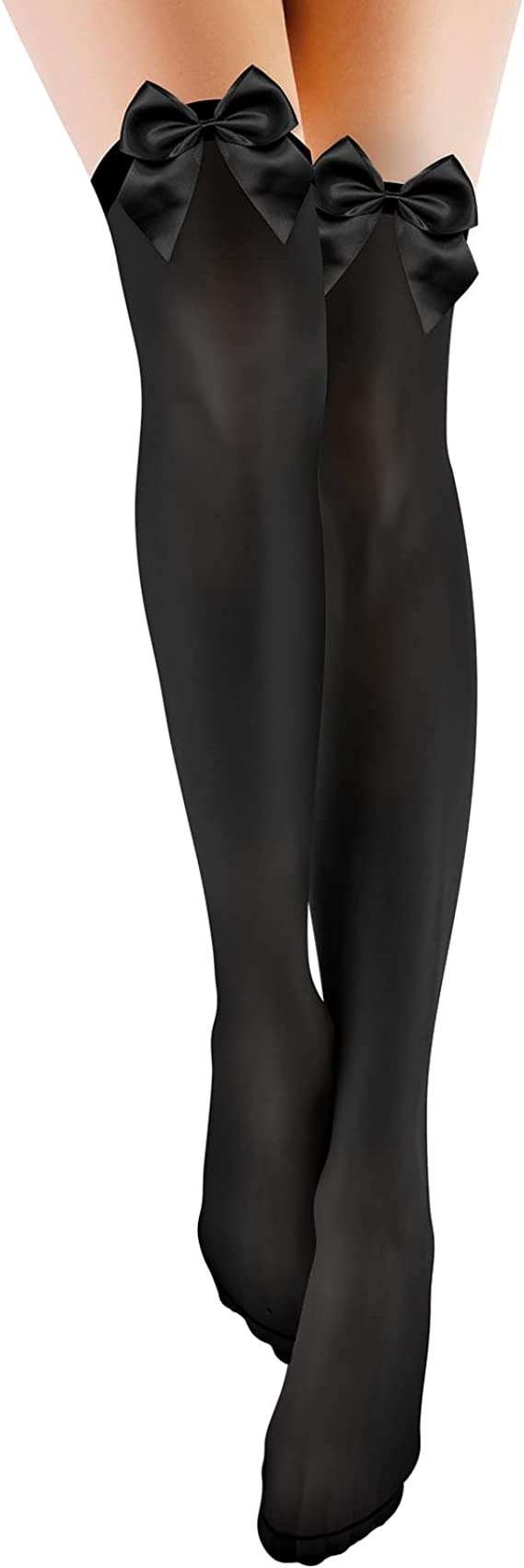 PalProt Thigh High Stockings with Satin Bow for Women Over Knee High Long Socks with Bow Opaque Lace Thigh High Tights Stockings for Lingerie Christmas Halloween Valentine's Day Dress Daily Dress