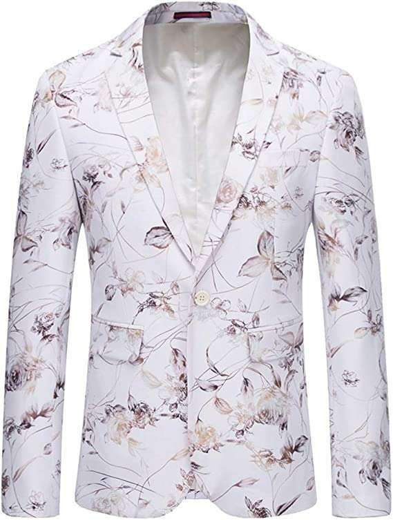 YOUTHUP Men's Slim Fit Blazer Elegant Floral Prints Suit Jacket Dinner Chic Blazers