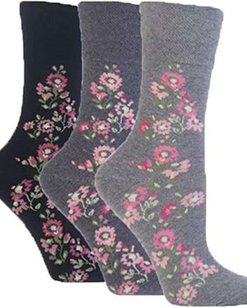 3 Pairs of Ladies Sock Shop Gentle Grip Patterned Socks, Various Designs/Colours, Ladies UK Size