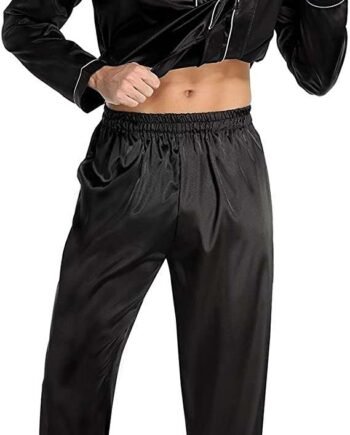 Nieery Satin Pyjamas Men, Long Sleeve Pjs Sets, 2 Pieces Top & Pants Nightwear Sleepwear Loung Wear