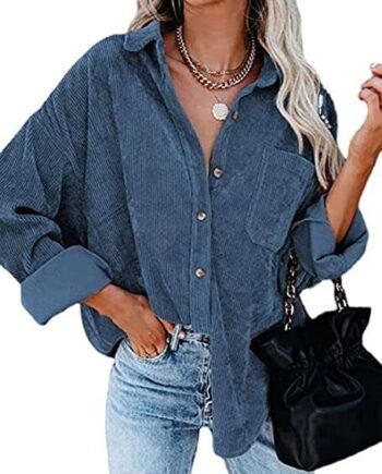 Famulily Women’s Casual V Neck Corduroy Long Sleeve Shirt Ladies Vintage Buttons Down Blouse Outwear with Bust Pocket