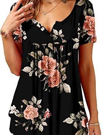 KISSMODA Ladies Shirts Ruffle Loose Button up Tunic Tops for Women