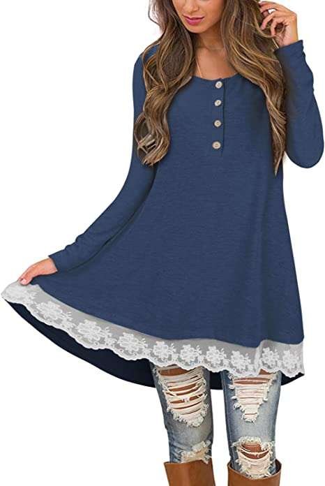 STYLEWORD Women's Cowl Neck Sweater Tops Long Sleeve Elbow Patchs Tunic Dress Patchwork Casual Tunic Jumper