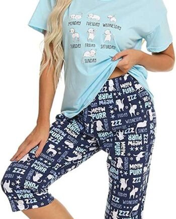 Misscoo Women Pajamas Set Sleeveless Loungewear Capri Pants for Women Ladies Girls Students Cotton Spring Summer Pajamas Set Sleepwear Nighty