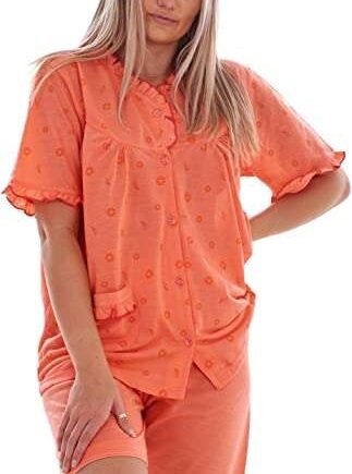 Ladies Nightwear Pyjama Set Short Floral Summer Frill Trim Pocket soft PJs