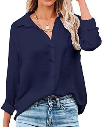 Womens Blouse Casual Long Sleeve Shirt Tops V Neck Button Down Shirts Basic Loose Tunic T Shirts