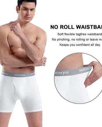 wirarpa Men's Underwear Trunks Cotton Stretch Boxer Shorts Open Fly Tagless Underpants for Men Regular Leg 4 Pack
