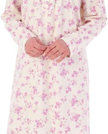 Slenderella Floral Brushed Cotton Buttoned Top Collar 45 inch Nightdress