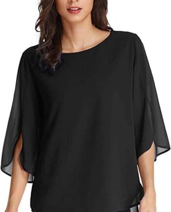 GRACE KARIN Women's Chiffon Blouse Tops Elegant Casual Loose 3/4 Split Sleeve Crew Neck Blouse Shirts