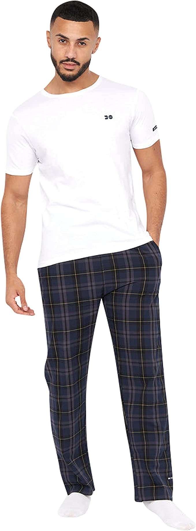 Mens Crosshatch Nightwear Pyjamas Set Cotton Top Bottom Loungewear Casual Pjs