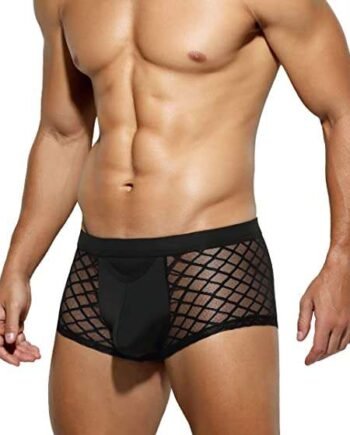 Casey Kevin Mens Sexy Underwear Lace Boxer Briefs Breathable Trunks Mesh Underpants