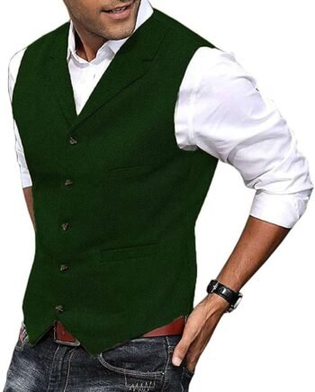 Mens Vest Casual Soft Wool Tweed Suit Vest Herringbone Waistcoat for Groosmen Best Man