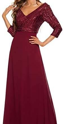 Ever-Pretty Women's V Neck Long Sleeve Elegant A Line Floor Length Long Chiffon Evening Dresses with Sequin 00751