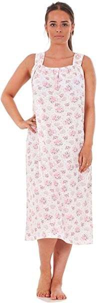 Women Nightwear Rose Heart Print 100% Cotton Sleeveless Long Nightdress M to 3XL