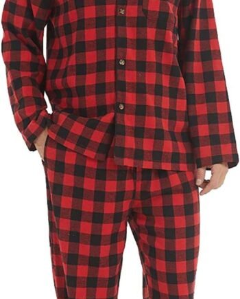 LANBAOSI Mens Pjs Sets Long Sleeve Checked Lounge Wear Set Flannel Pyjamas Plaid Top and Bottoms 2 Piece Winter Cotton Nightwear