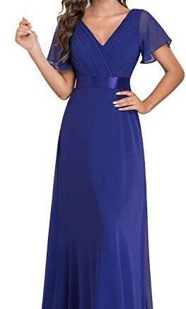 Ever-Pretty Women's Double V-Neck Short Flutter Sleeves Empire Waist Elegant Chiffon Long Evening Dresses