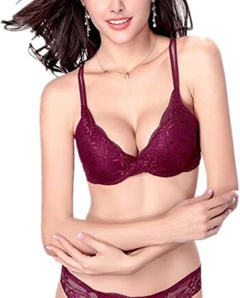 Nature Women's Solid Lace Push up Bra Set