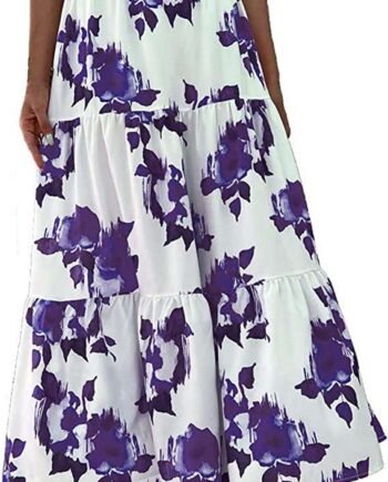Women's Summer High Waist Boho Floral Print Pleated Maxi Skirt Casual Flowing Swing A Line Beach Long Skirts Wool