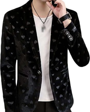 Mens Gold Velvet Suit Jacket Notched Lapel Slim Fit Blazer Jacket Floral Dress Stylish Jacquard Blazer