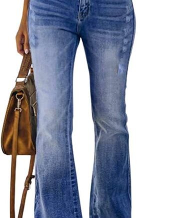 Women's Retro Style Bell Bottom Jeans High Waisted Slim Fit Long Bootcut Flare Denim Pants