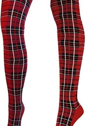 Tartan Check Pattern, Designer Over The Knee Socks, Ladies Tartan Pattern Casual Over Knee Socks (Red)