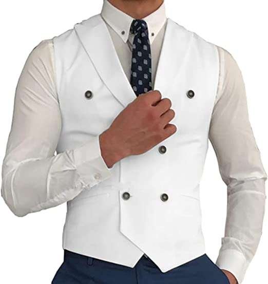 Groomsmen Slim Fit Waistcoat Double-breasted Lapel Casual Wedding Prom Dress Suit Vest for Tuxedo Blazer