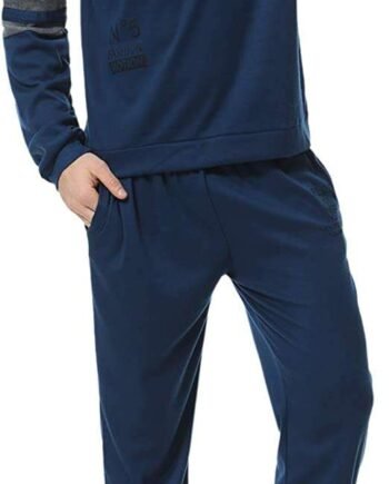Aiboria Mens Pajama Set Cotton Pajamas PJ Set Long Sleeve Top & Pants for Man Sleepwear Loungewear Nightwear Navy