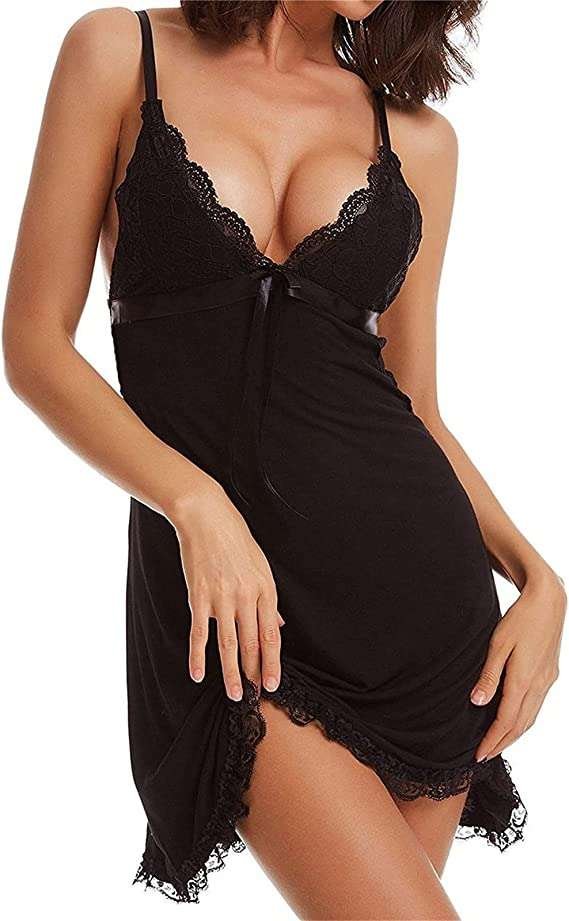 Womens Nightgown Sleeping Sexy Fashion V Neck Sexy Lace Nightwear Satin Sleepwear Lace Chemise Mini Teddy Underwear Sleepwear Steel Ring Pajamas Womens Sleeveless Nighties