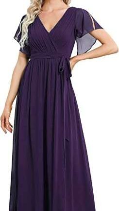 Ever-Pretty Women's Empire Waist V Neck Short Sleeve Floor Length Chiffon Evening Dresses EE0164A