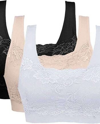 Litthing Women Sports Bra Seamless Comfortable Soft Breathable Ladies Lace Bras Removable Padded Tops Push up Underwear Packs for Yoga Fitness Exercise