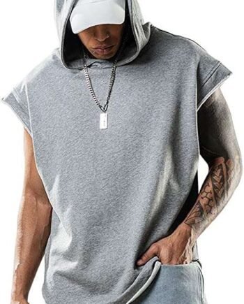Lomon Mens Vest Tank Tops Hooded Gym Shirt Sleeveless Plain Color Running Athletic Sports Muscle Bodybuilding Tshirts…