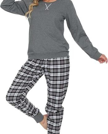 Mnemo 100% Cotton Pyjama Sets for Women Plaid Jogging Sets Ladies Loungewear Set Long Sleeves