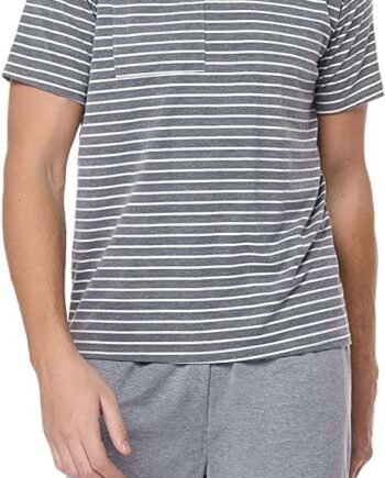 Aseniza Mens Pyjama Set Short Cotton Short Sleeves T-Shirt Top & Woven Shorts Pants Loungewear Nightwear Sets