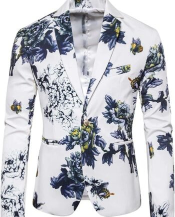 Mens Slim Fit Print Colorblock Blazer One Button Casual Outfits Sports Coat Vintage Formal Floral Prom Blazer