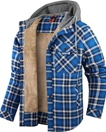 Mr.Stream Mens Fur Lined Padded Lumberjack Check Button Shirt Long Sleeve Hoodies Flannel Quilted Fleeced Sherpa Jackets Plus Big Size