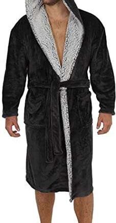 CityComfort Dressing Gowns for Men | Super Soft Luxury Hooded Dressing Gown in Grey or Navy | Men's Warm and Cozy Fleece Nightwear Robe | Gifts for Men