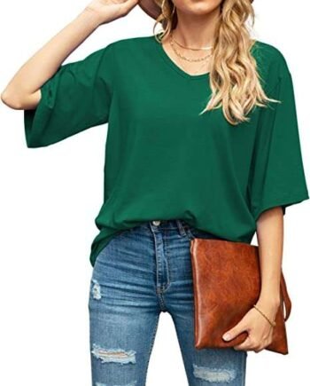 TASAMO Women’s Summer Casual Tops V Neck 3/4 Bell Sleeves Loose Blouses Work Shirt