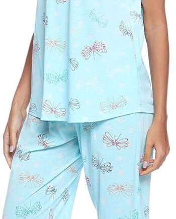 ENJOYNIGHT Womens Pyjama Sets Cute Print Nightwear Short Sleeve Top and Cropped Bottoms Pjs Set Cotton Loungewear