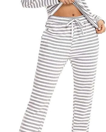 Uniexcosm Womens Sleepwear Set Cotton Striped Pyjamas Set Long Sleeve Pajamas for Ladies Soft Loungewear Top & Bottom Pjs Nightwear