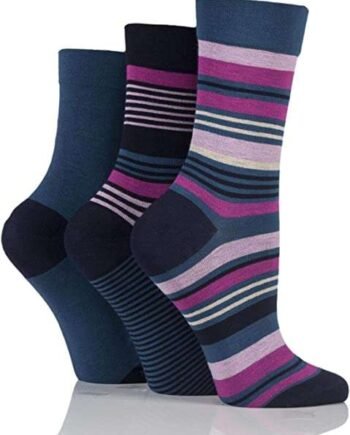 SockShop Ladies Gentle Bamboo Socks with Smooth Toe Seams In Plains and Stripes Pack of 3