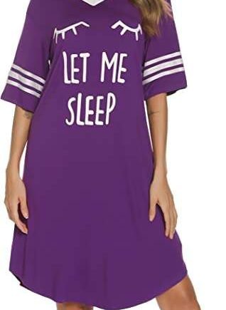 Vlazom Women's Nightdresses Soft Boyfriend V Neck Sleep Shirt Short Sleeves Nightshirt Oversized Nightgown Loungwear Sleepwear