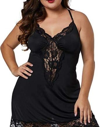 Bunanphy Womens Plus Size Lingerie Sexy Nightwear Lace Trim Negligee Lounge Wear Strap Sleepwear Nightgown Nightie 14-32