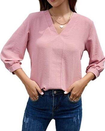 Famulily Womens V Neck Tops Blouses 3/4 Sleeve Tops Casual Business Shirts Elegant Tops