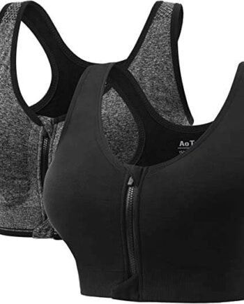 AoToZan 2 Front Zip Sport Bras with Removable Pads for Women Running Shirt Yoga Tank Top